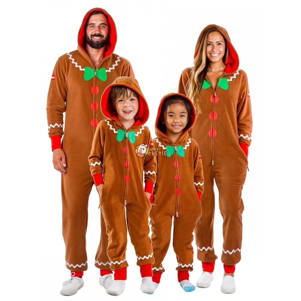 Gingerbread Man Onesie Pajamas Matching Family Christmas Costumes