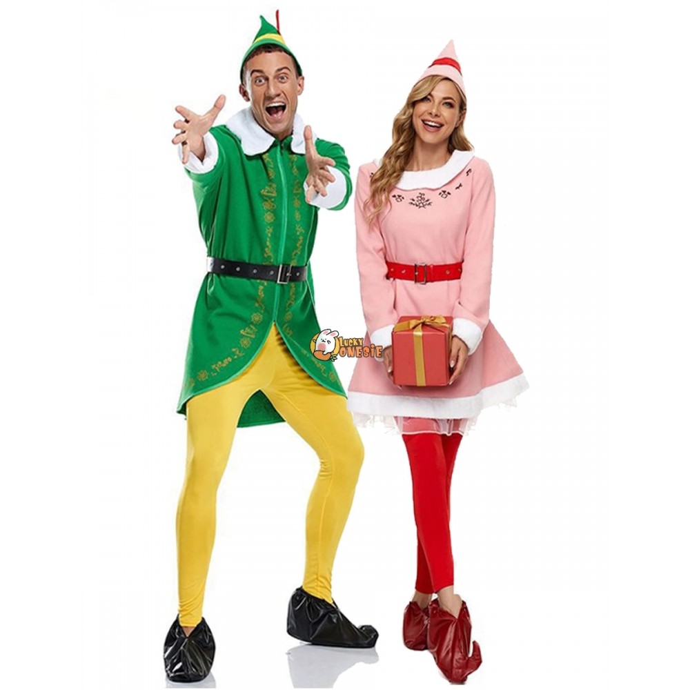 Buddy the Elf & Jovie Elf Cosplay Christmas Costume for Adults Santa Helper