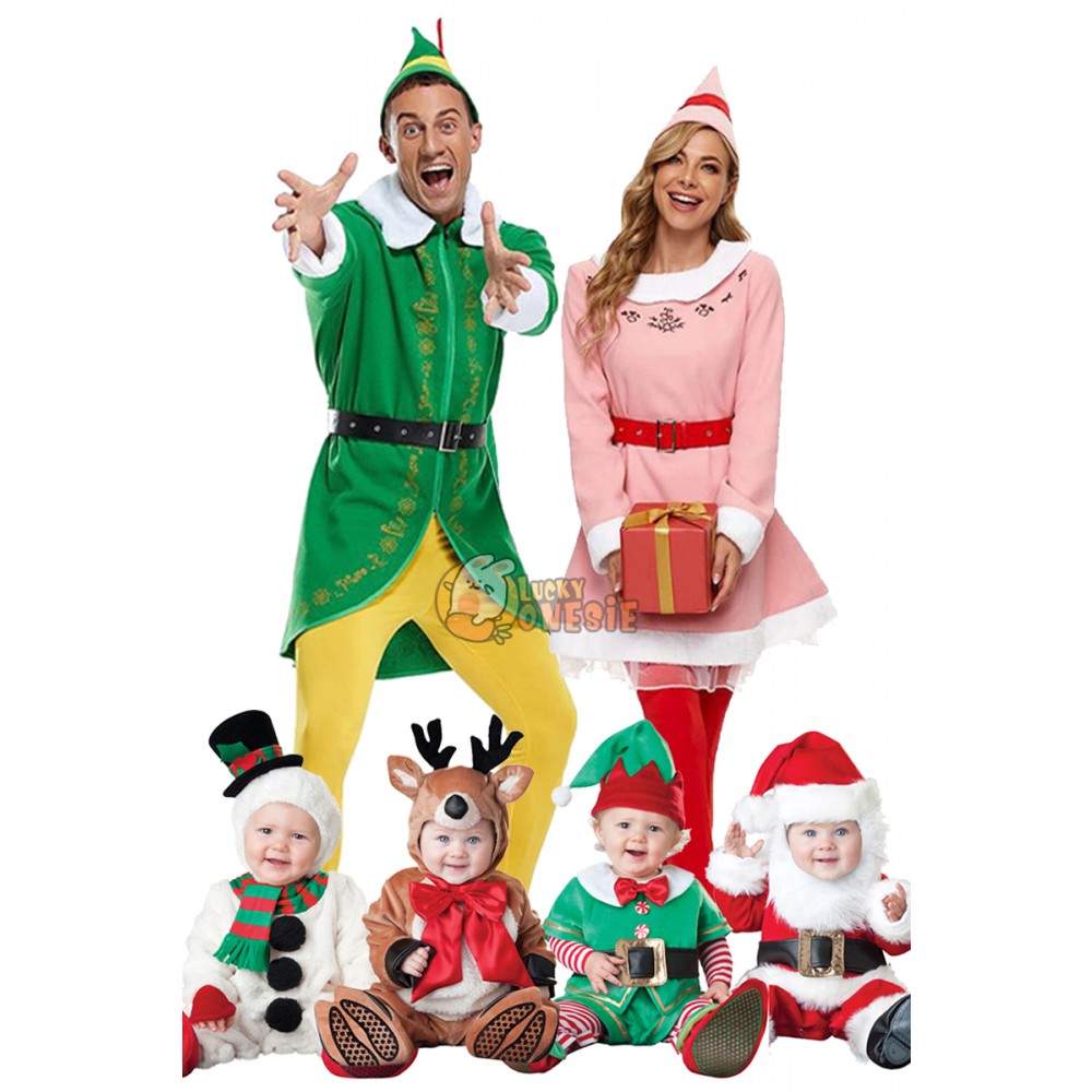 Buddy the Elf & Jovie Elf Cosplay Christmas Costume for Adults Baby Santa Helper Halloween Family Costume