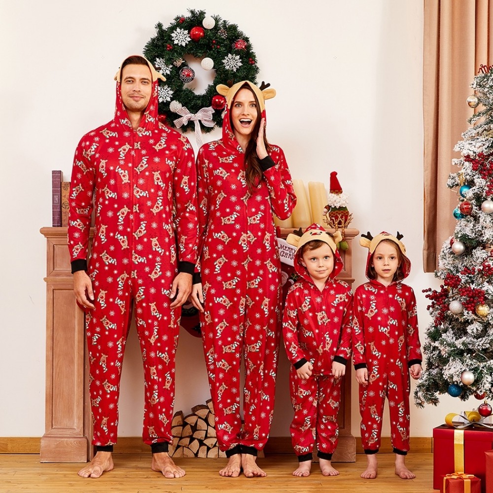Matching Family Holiday Christmas Onesies Pajamas Reindeer Print Red