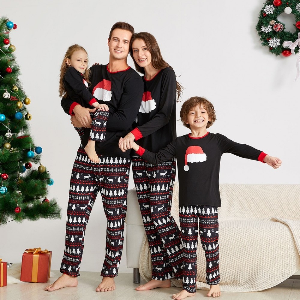 Matching Family Christmas Pajamas Holiday Pajamas Santa Hat Print