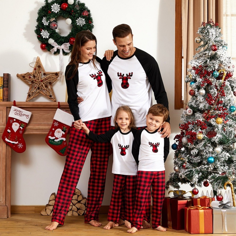 Red Plaid Christmas Pajamas Reindeer Matching Family Pajamas