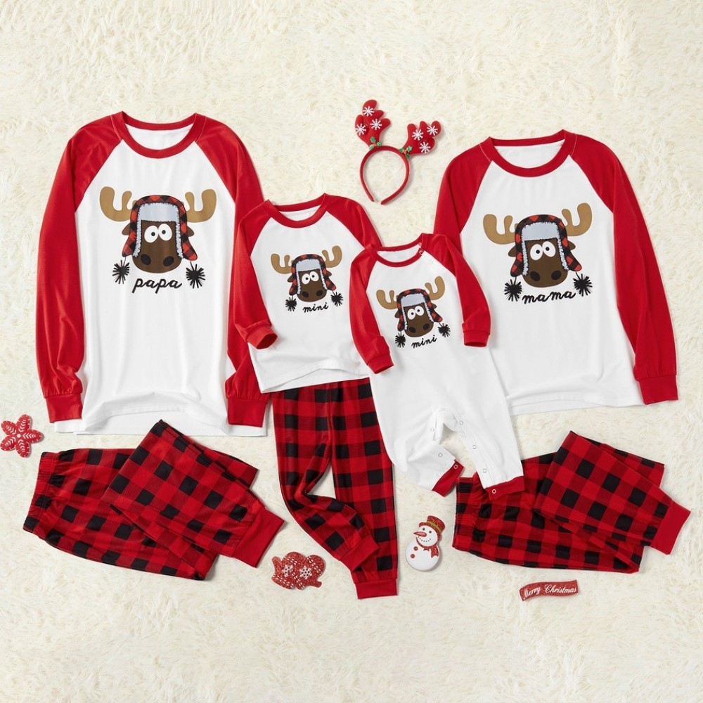 Reindeer Red Plaid Matching Family Pajamas Christmas Pajamas Holiday Pjs