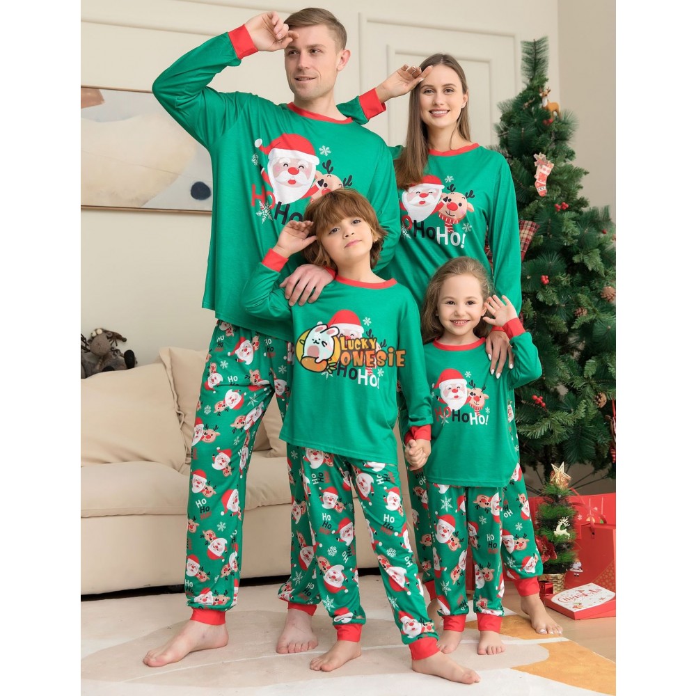 Green Christmas Pajamas Matching Family Couples Holiday Pajamas Santa Claus Pattern
