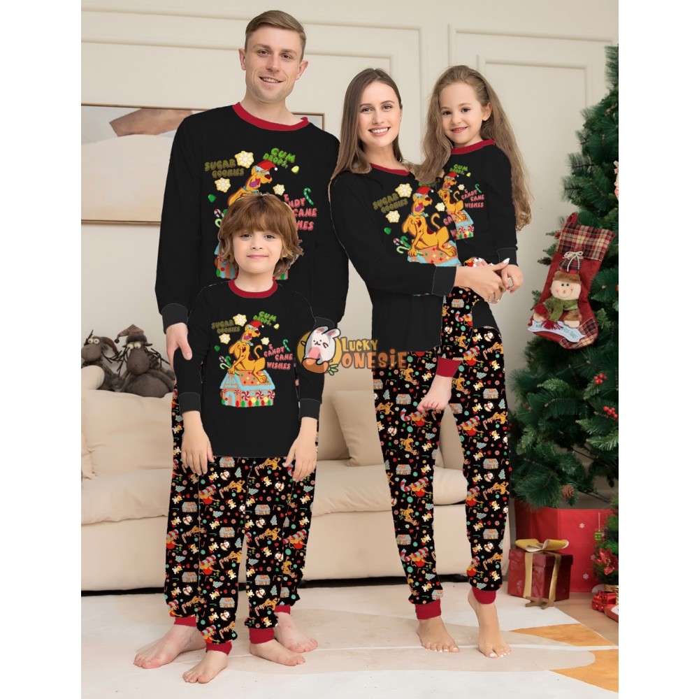 Black Christmas Pajamas Matching Family Couples Holiday Pajamas Candy Dog Print