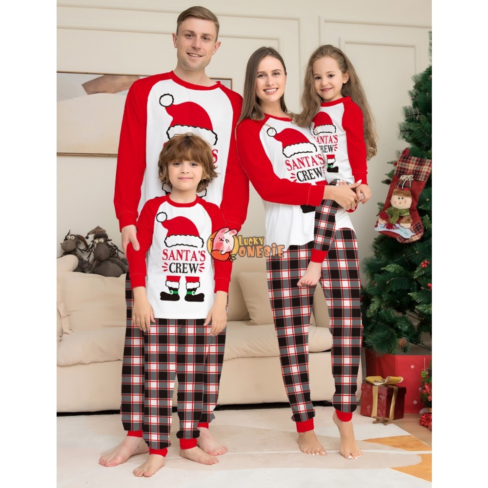 Cute Christmas Pajamas Matching Family Couples Holiday Pjs Santa Hat Print Plaid Pants Sleepwear