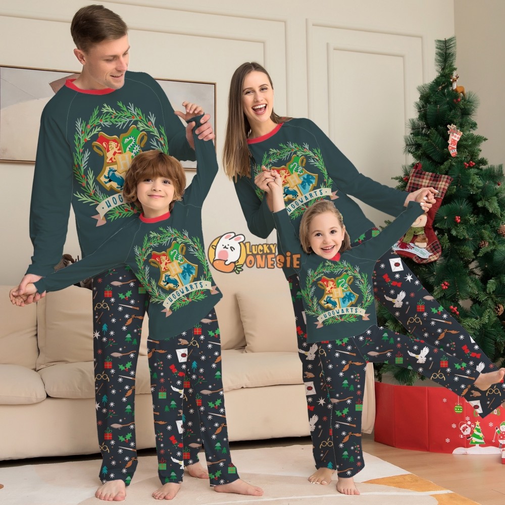 Christmas Pajamas Matching Family Couples Holiday Pjs Sets Hogwarts Houses Print Sleepwear
