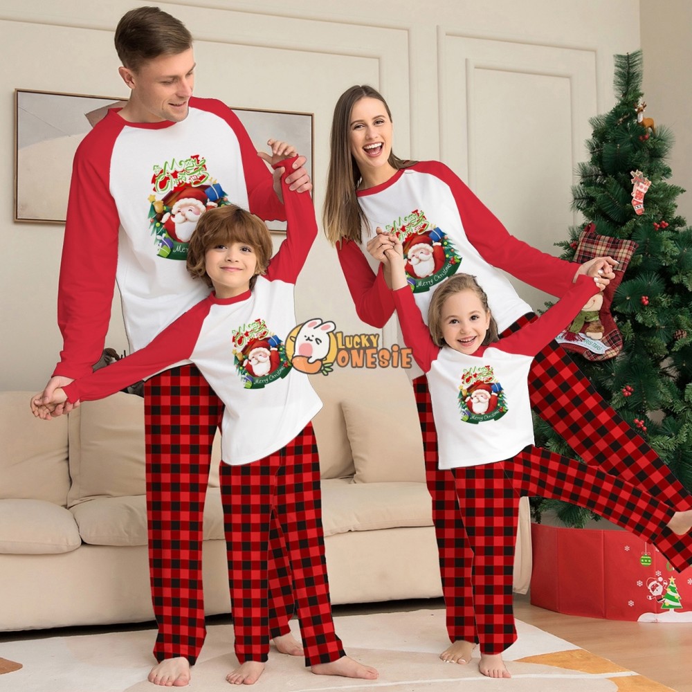 Christmas Pajamas Matching Family Couples Holiday Pjs Sets Santa Claus Print Top Red Plaid Pants Sleepwear