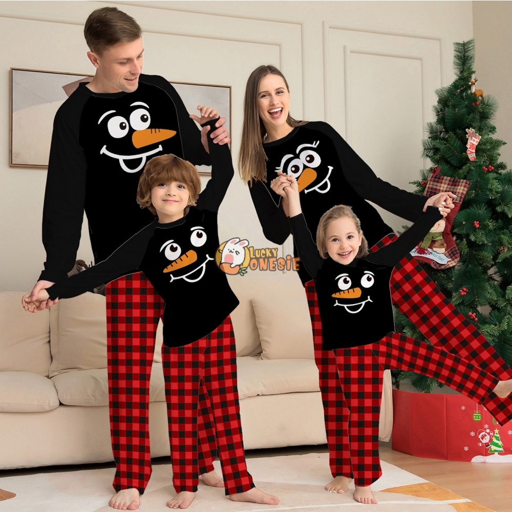 Cute Christmas Pajamas Matching Family Couples Holiday Pjs Sets Black Top Red Plaid Pants Sleepwear