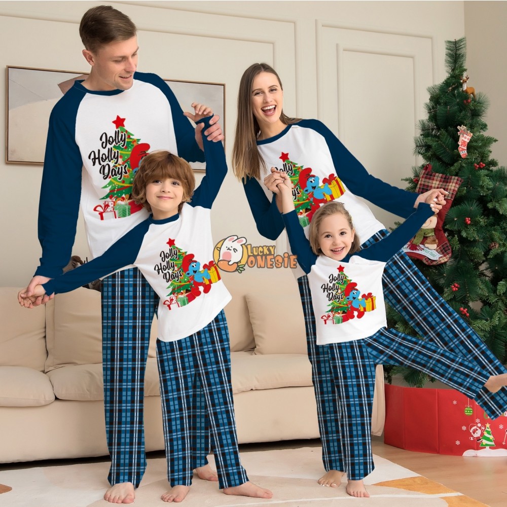 Blue Christmas Pajamas Matching Family Couples Holiday Pjs Sets Cartoon Sleepwear