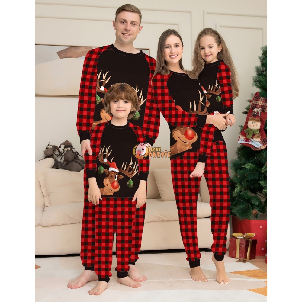 Cute Wink Rudolph Christmas Pajamas Matching Family Couples Holiday Pjs Sets Sleepwear