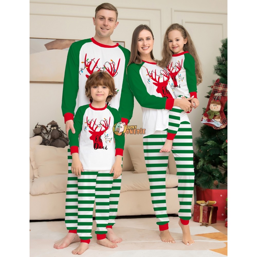 Green Christmas Pajamas Matching Family Couples Cute Holiday Pjs Sets Sleepwear