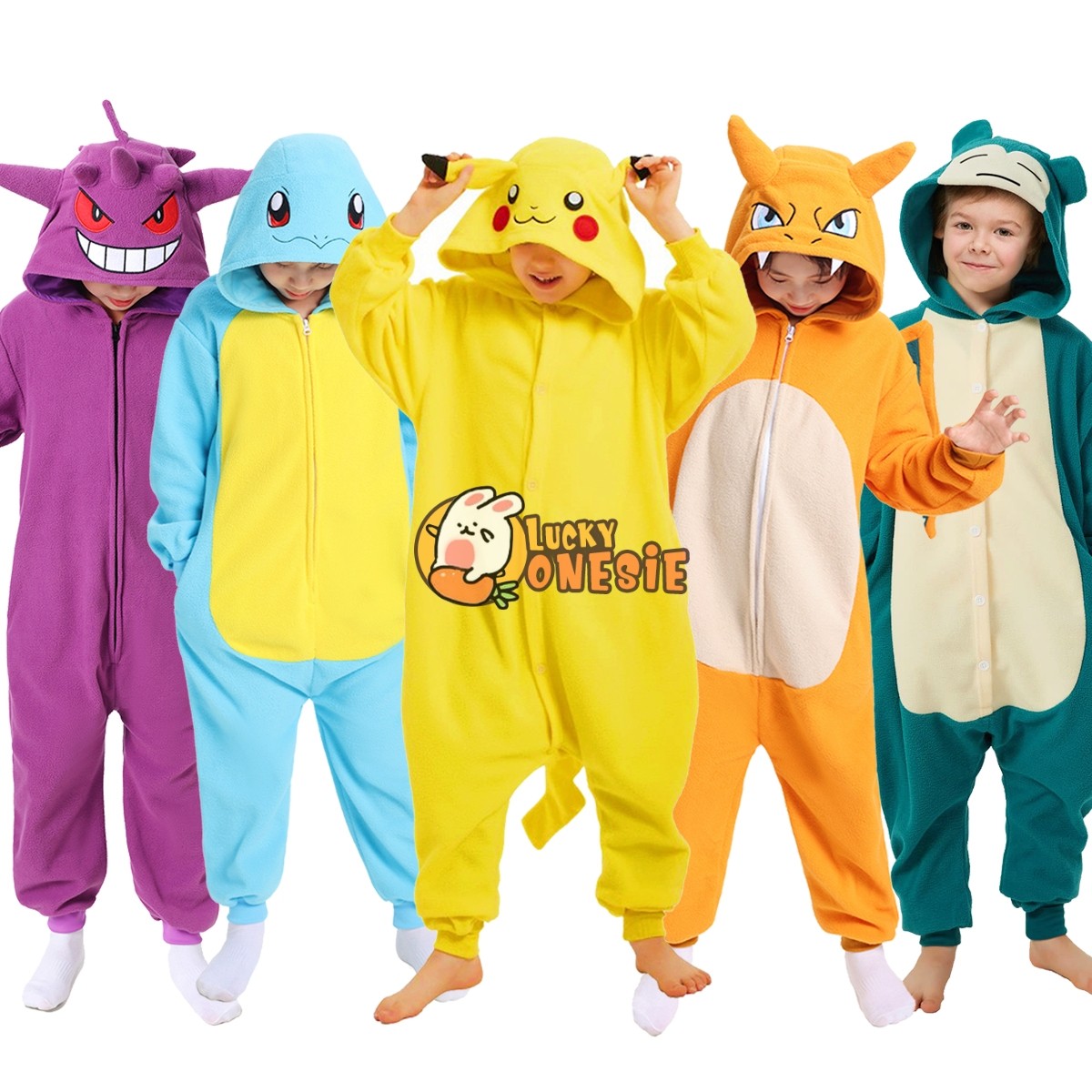 Gengar & Snorlax & Eevee Onesie Kids Cute Group Halloween Costumes One  Piece Pajamas 