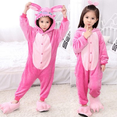 Pink Stitch Onesie Pajamas for Kids & Toddler Lilo & Stitch Animal Onesies Costume - Luckyonesie.com